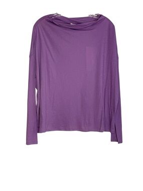 Vince Purple Draped Neck Long Sleeve Top Size Medium NWT Pima Cotton Modal Blend
